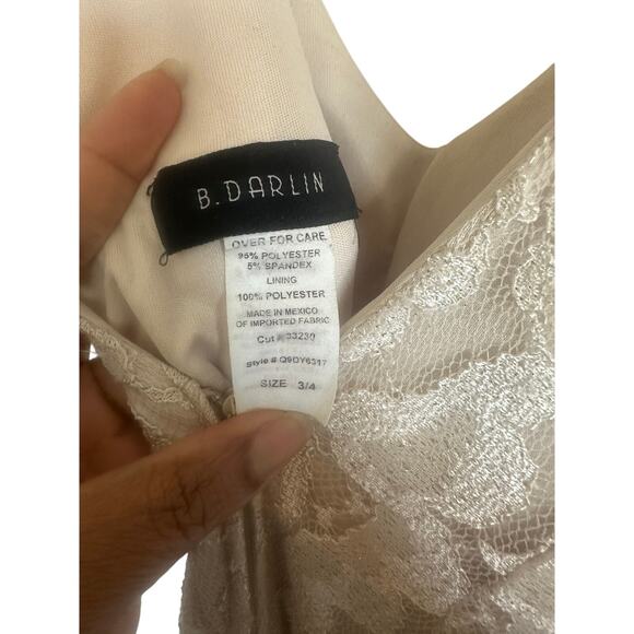 B. Darlin Women's Lace Maxi Evening Gown 3/4 Sleeveless V-Neck Beige Dress - Picture 13 of 15